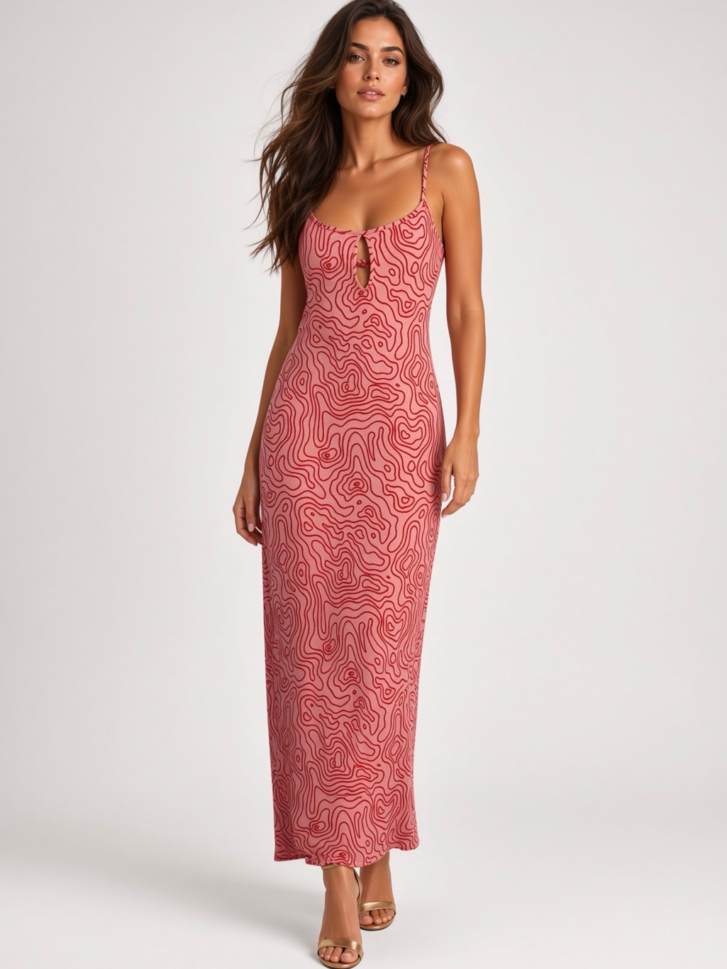 Zara Red And Pink Patterned Maxi Slip Dress